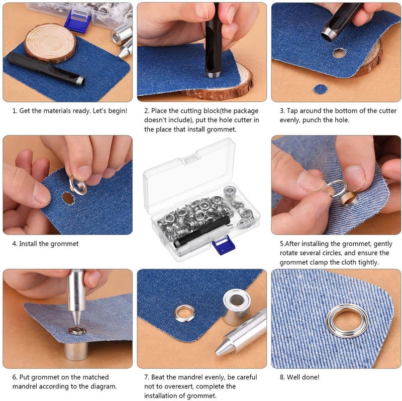 Pangda 100 Sets Grommet Eyelets Tool Kit, Grommet Setting Tool and Eyelets with Setting Tools and Storage Box for Fabric, Tarps, Curtains - Image 3